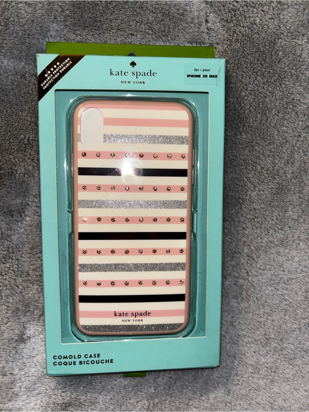 kate spade Pink, Black & Silver Striped Stud iPhone XS Max Case